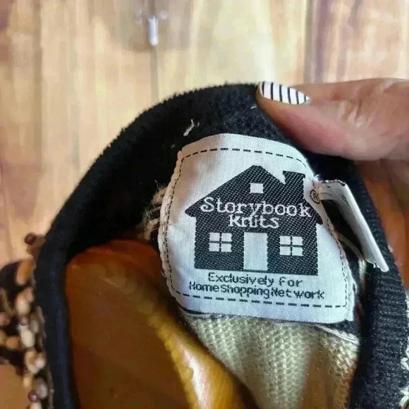 Storybook Knits Beaded Sweater Cardigan Black and Beige Size L - Picture 6 of 11